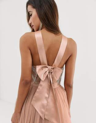 asos design premium halter tulle maxi dress