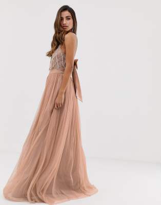 asos design premium halter tulle maxi dress