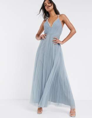 blue plunge maxi dress