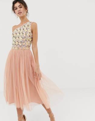embellished tulle midi dress