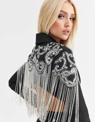 asos design embellished fringe blazer dress