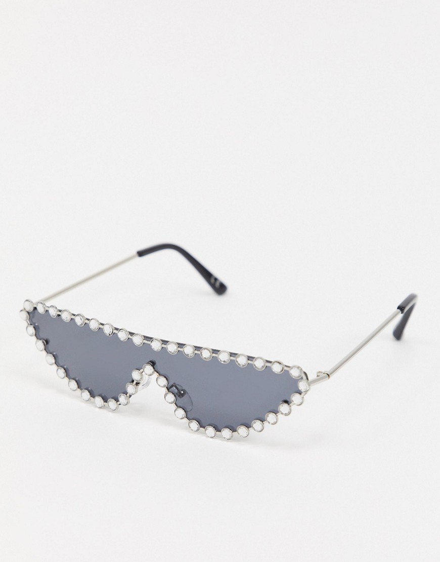 ASOS DESIGN embellished visor sunglasses-Silver