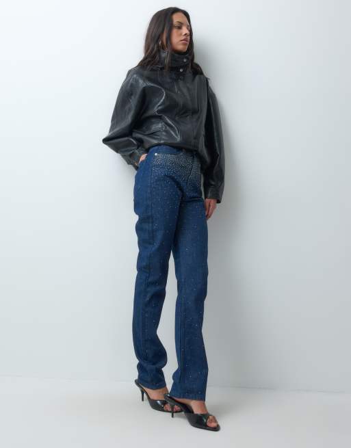 ASOS DESIGN embellished waistband jean in rinse wash, 2 of 5