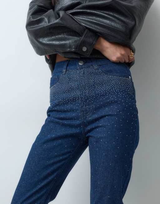 ASOS DESIGN embellished waistband jean in rinse wash, 3 of 5