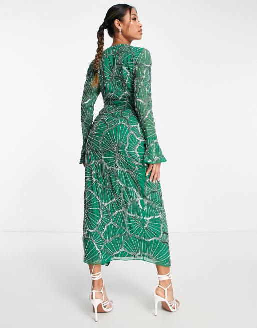 Embellished wrap 2025 midi dress