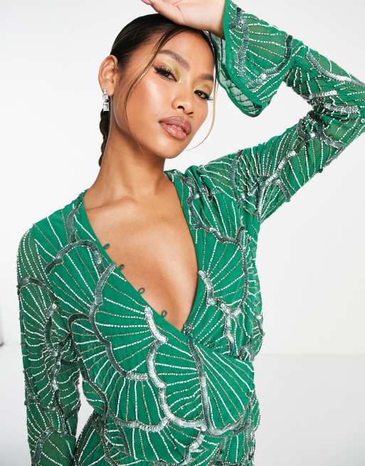 Asos green clearance embellished dress