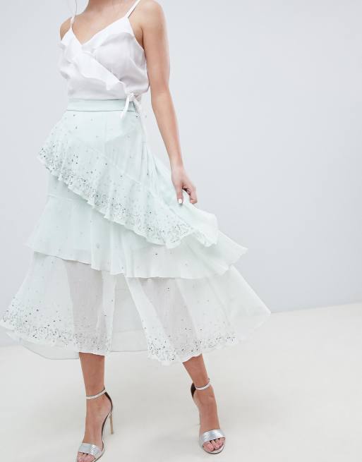 Flounce high low plain midi skirt
