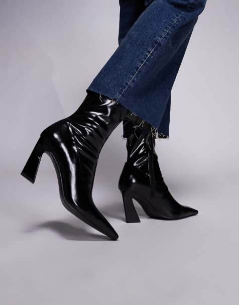 ASOS DESIGN Ember chisel toe sock ankle boots in black - view 1