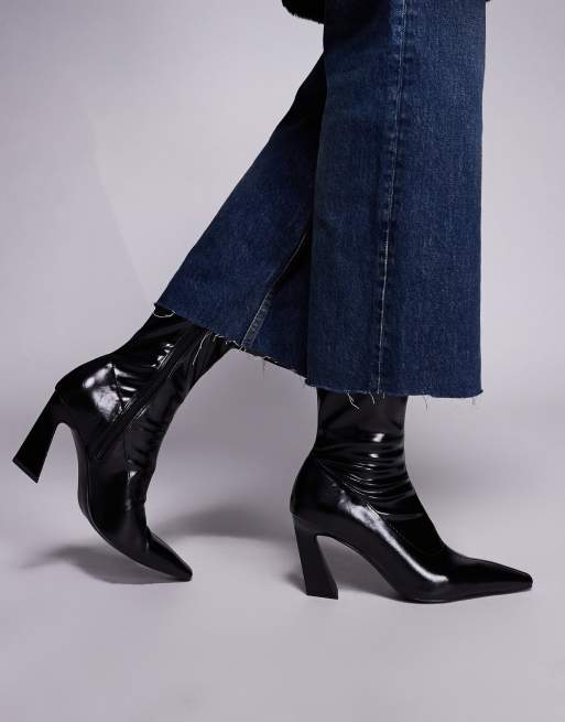 ASOS DESIGN Ember chisel toe sock ankle boots in black, 3 of 4
