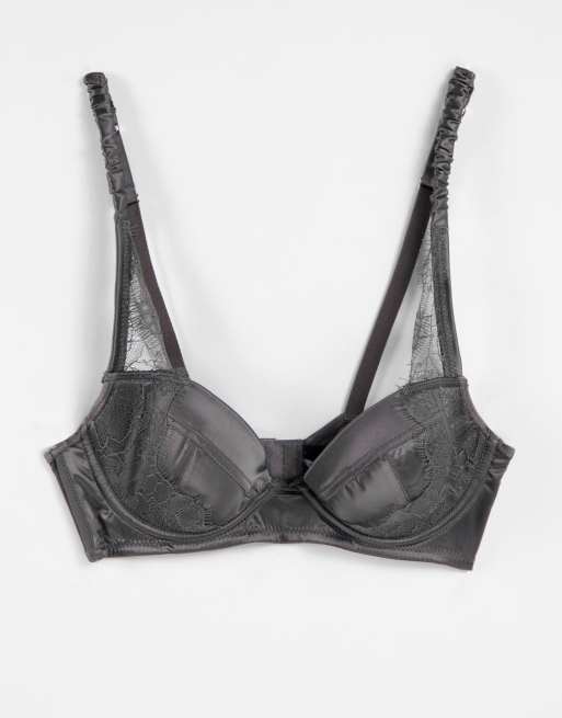 ASOS DESIGN Gabriella eyelash lace padded balcony bra in black