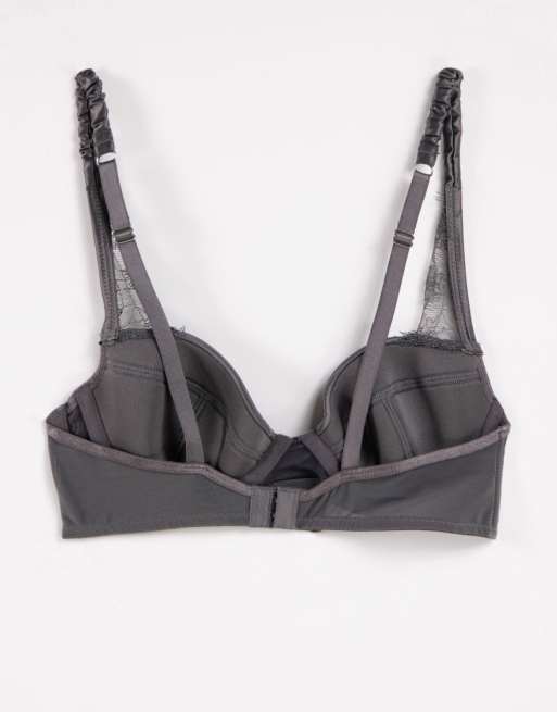 ASOS DESIGN Ember high apex lace moulded bra in charcoal, 3 of 4