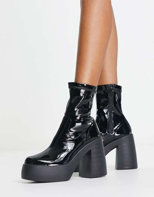 Black patent sock clearance boots