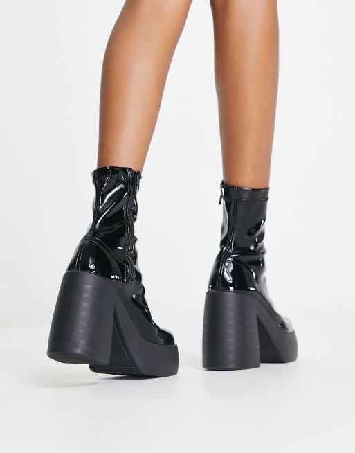 ASOS DESIGN Ember high heeled sock boots in black patent