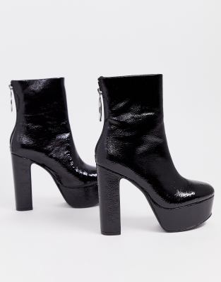 black patent platform boots