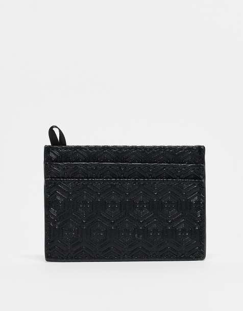 ASOS DESIGN embossed cardholder in black - view 1