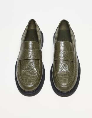 Asos Design Embossed Loafers In Green