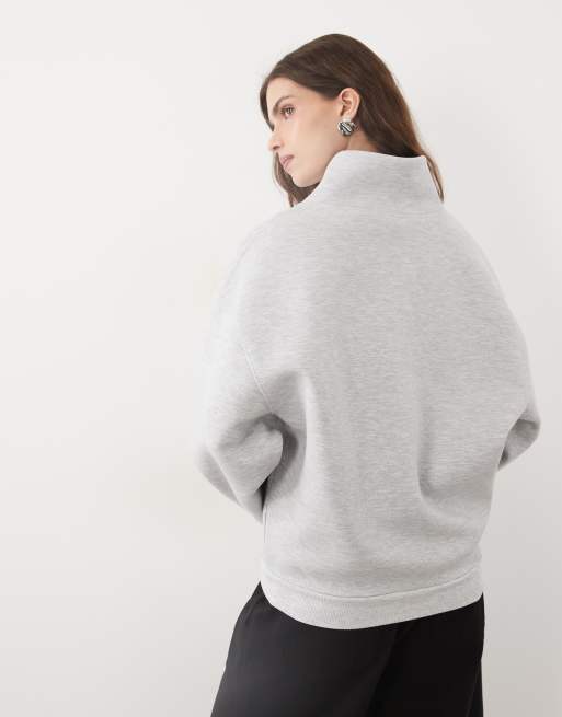 ASOS DESIGN embossed 'PARIS' funnel neck sweatshirt in gray, 4 of 4