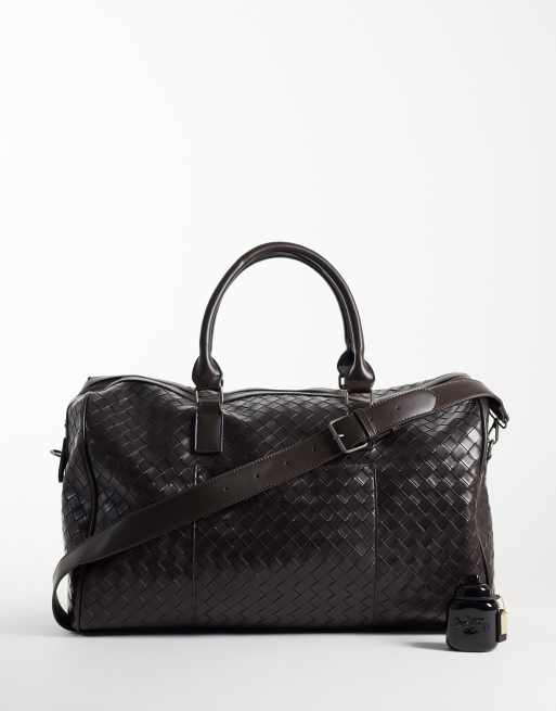 ASOS DESIGN embossed weave carryall bag in brown, 2 of 4