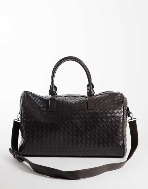 ASOS DESIGN embossed weave carryall bag in brown, 4 of 4