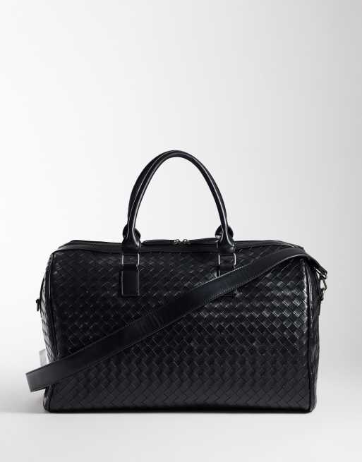 ASOS DESIGN embossed weave holdall bag in black, 4 of 4