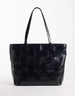 ASOS DESIGN embossed weave tote bag in black