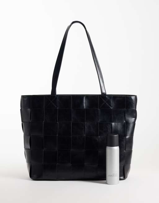 ASOS DESIGN embossed weave tote bag in black, 2 of 4