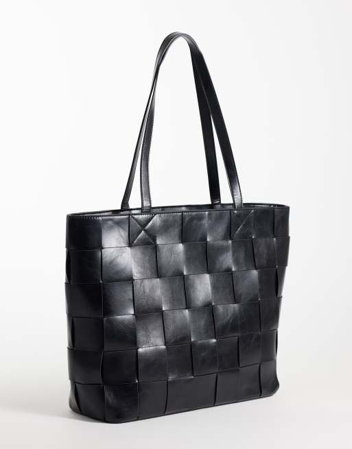 ASOS DESIGN embossed weave tote bag in black, 4 of 4