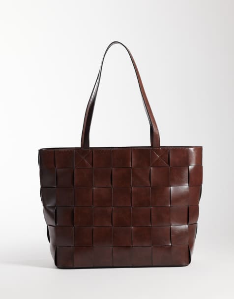 ASOS DESIGN embossed weave tote bag in brown - view 1