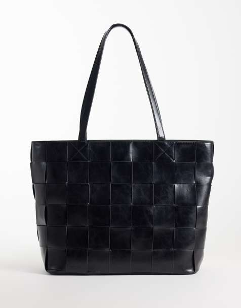 ASOS DESIGN embossed woven tote in black - view 1