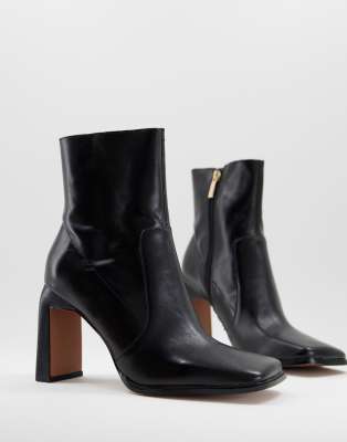 ASOS DESIGN Embrace leather high-heeled square toe boots in black | ASOS