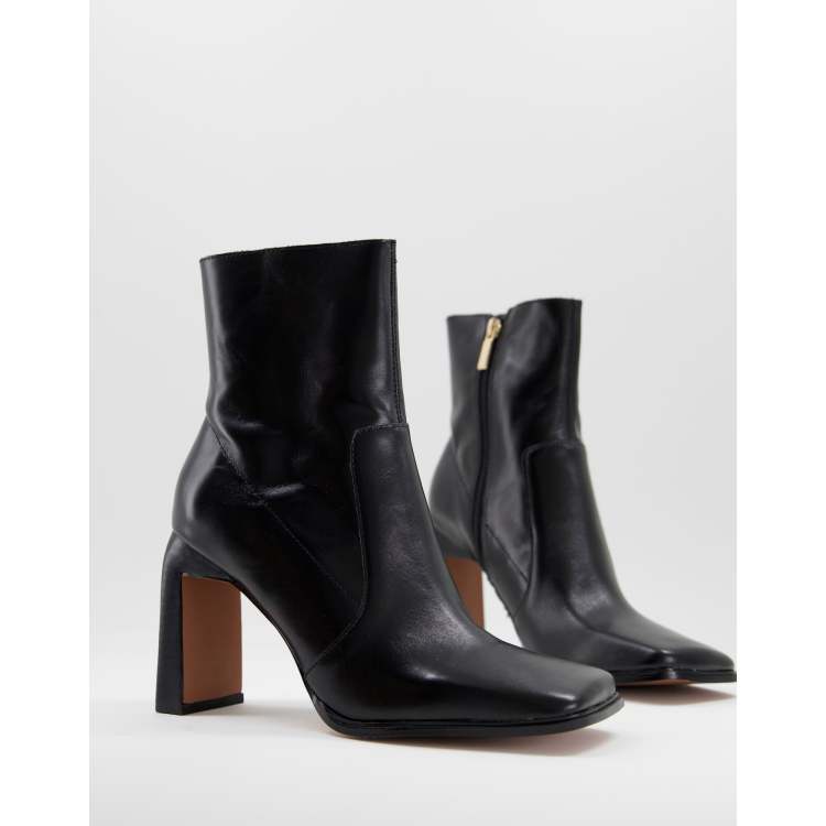 ASOS DESIGN Embrace leather high-heeled square toe boots in  display picture 2