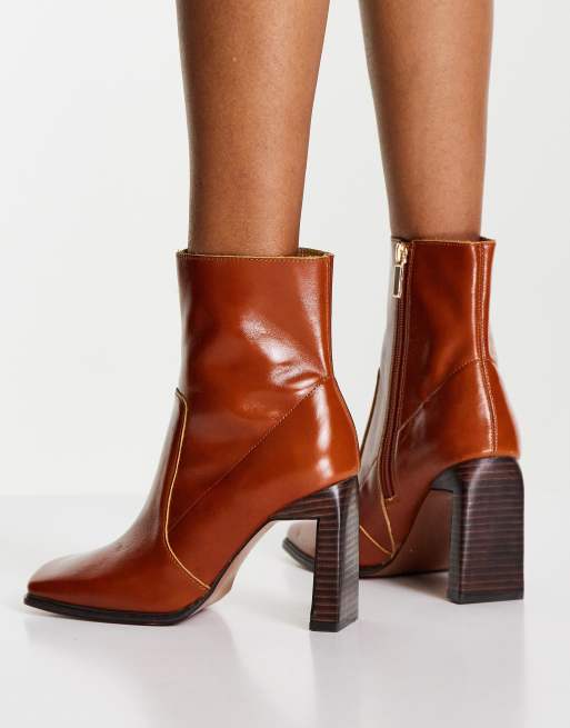 Tan square shop toe boots