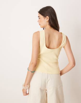 Asos Design Embriodered Floral Tank Top In Yellow