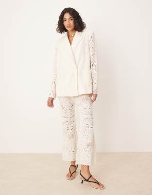 Asos Design Embroidered Blazer In White