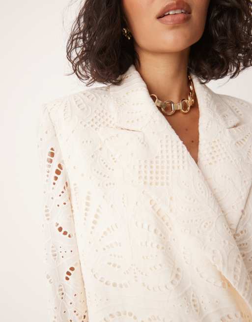 ASOS DESIGN embroidered blazer in cream - part of a set , 2 of 4