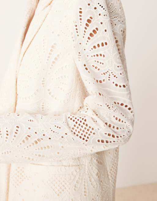ASOS DESIGN embroidered blazer in cream - part of a set , 3 of 4