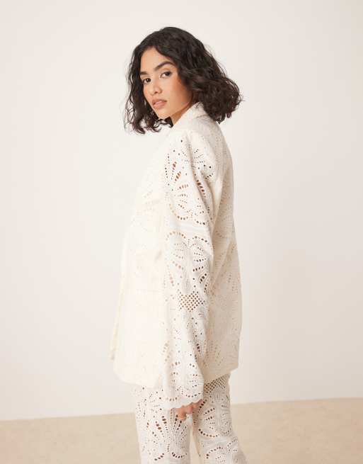 ASOS DESIGN embroidered blazer in cream - part of a set , 4 of 4