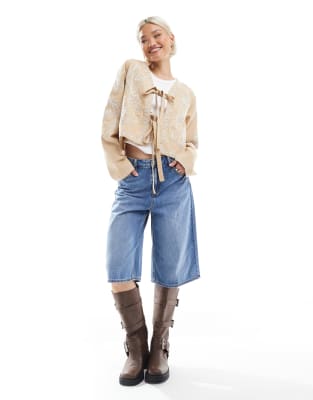 Asos Design Embroidered Bow Front Cropped Jacket