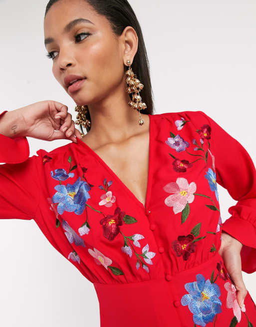 Asos red embroidered dress on sale