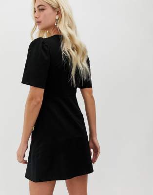 asos design embroidered midi button through tea dress