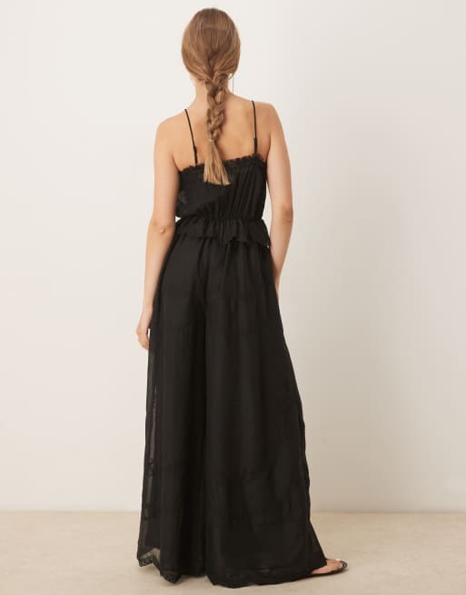 ASOS DESIGN embroidered cami ribbon detail in jumpsuit in black