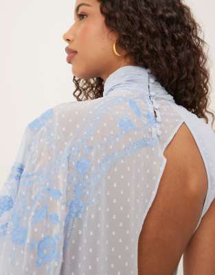 ASOS DESIGN embroidered cape train maxi dress in baby blue