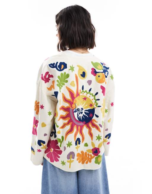 ASOS DESIGN embroidered collarless jacket in ecru | ASOS