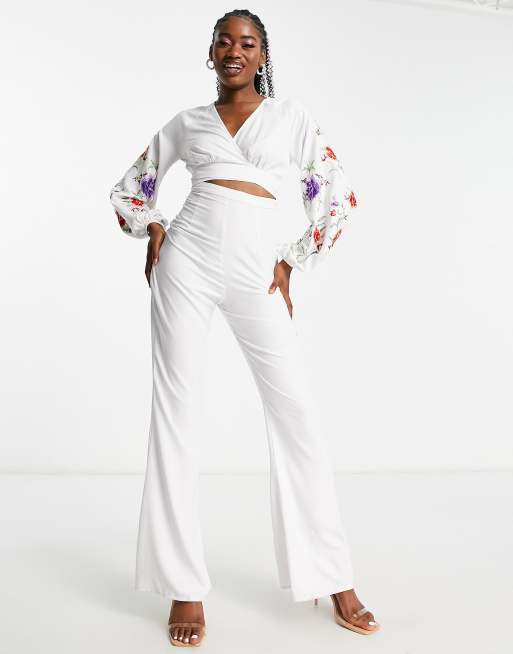 ASOS DESIGN tailored square neck jumpsuit with kick flare in white