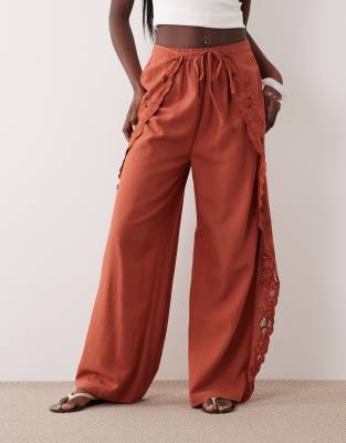 Asos Design Embroidered Cutwork Pants-orange