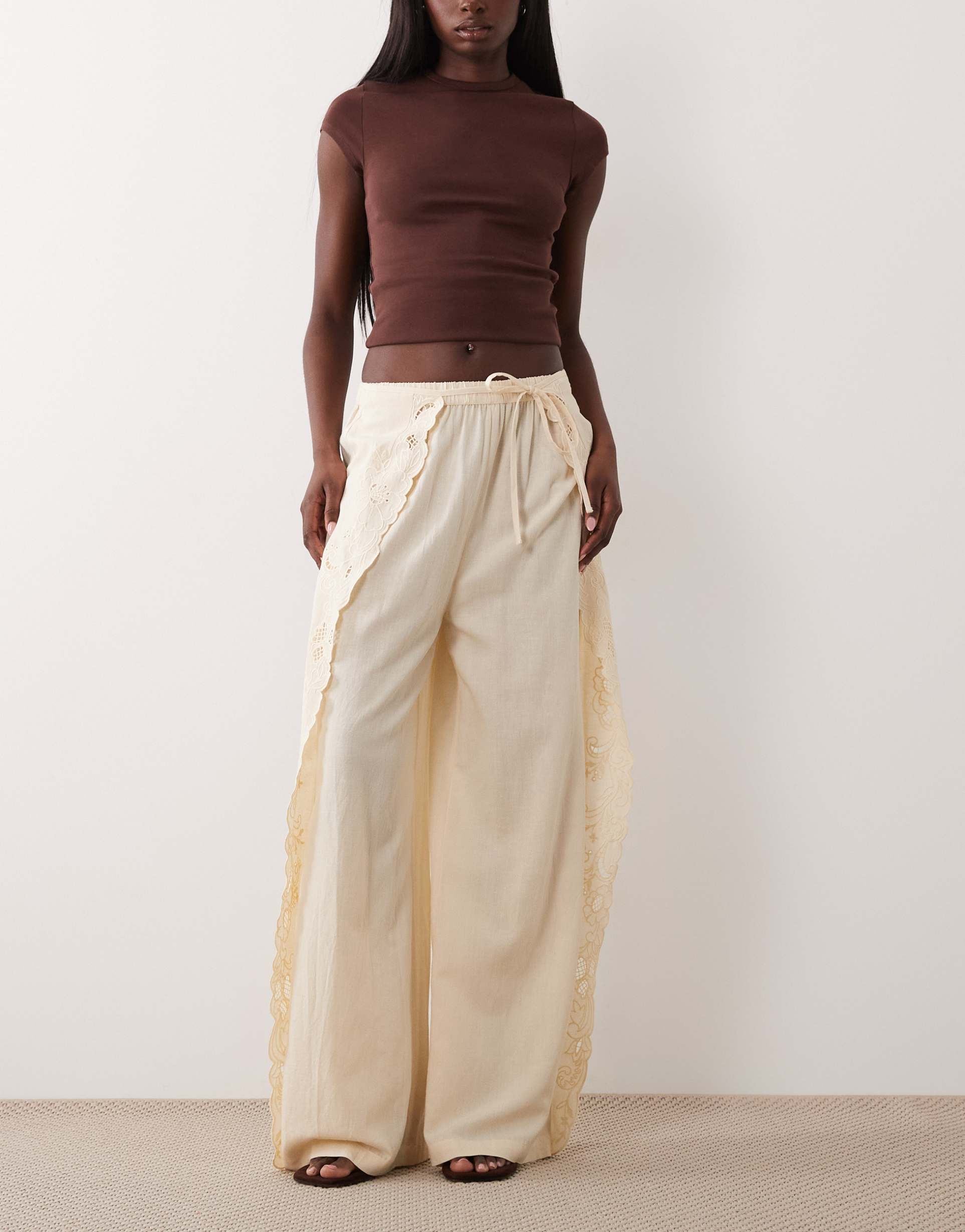 asos design embroidered cutwork pants