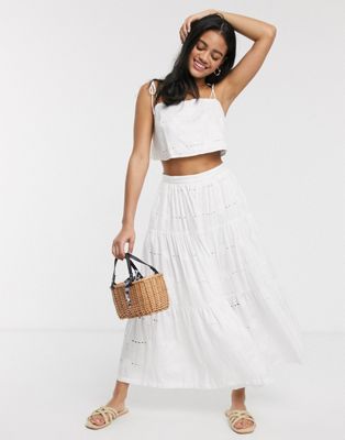 white midi skirt and top set