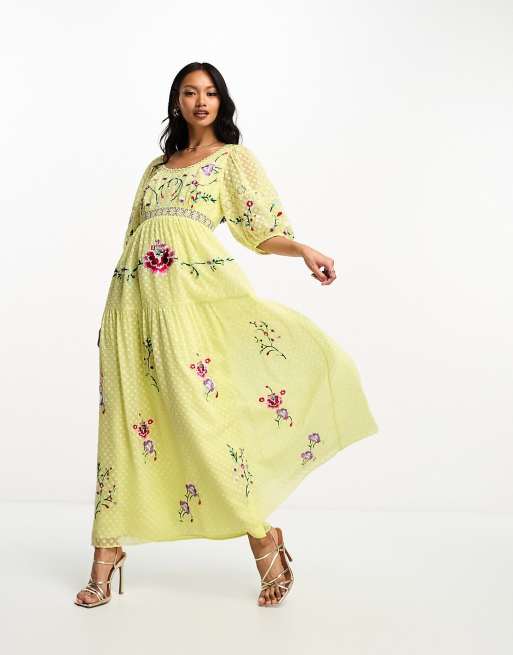 Asos yellow embroidered outlet dress