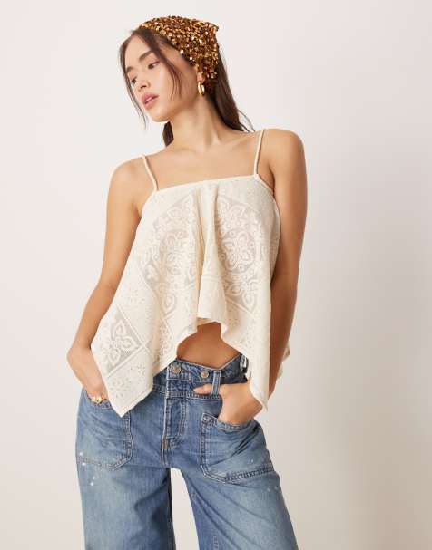 ASOS DESIGN embroidered draped cami top in cream - view 1