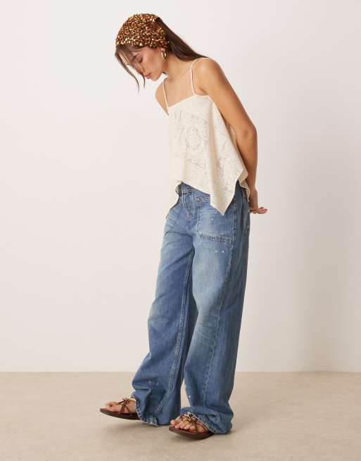 ASOS DESIGN embroidered draped cami top in cream